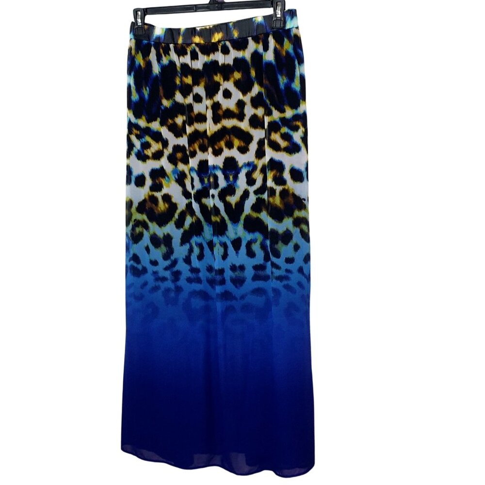 Worthington Womens 3X Maxi Skirt Leopard Print Blue & Yellow Chic Resort Preppy